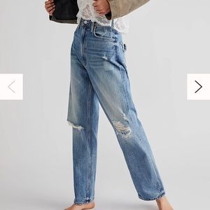 MOTHER High-Waisted Study Hover Distressed Straight Leg Relaxed Jeans 25